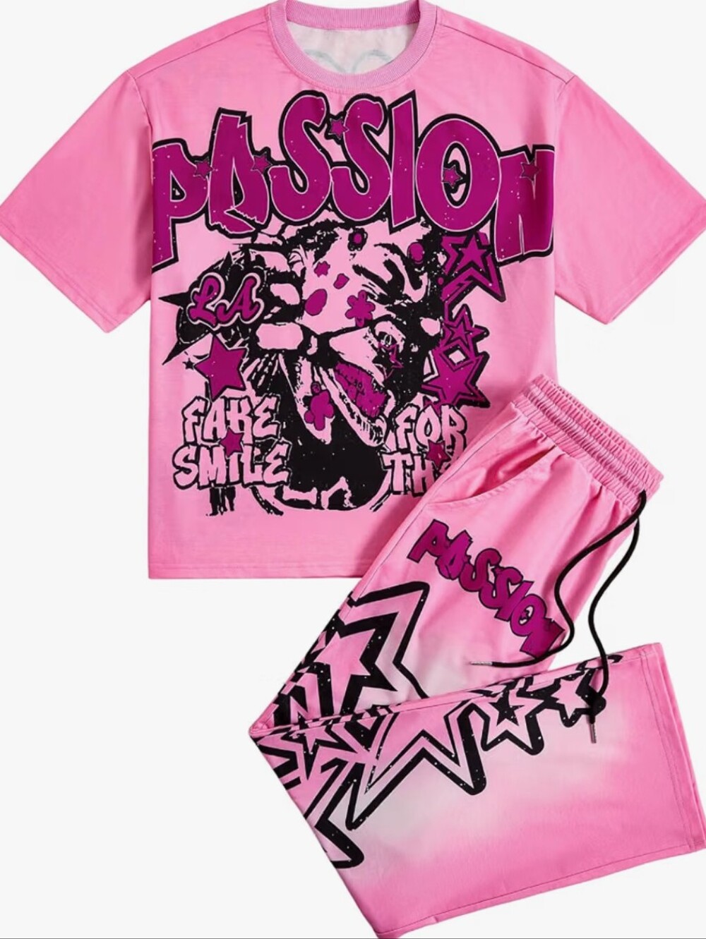 Men's Y2k Summer Outfits Two Piece Graphic T Shirt and Pants